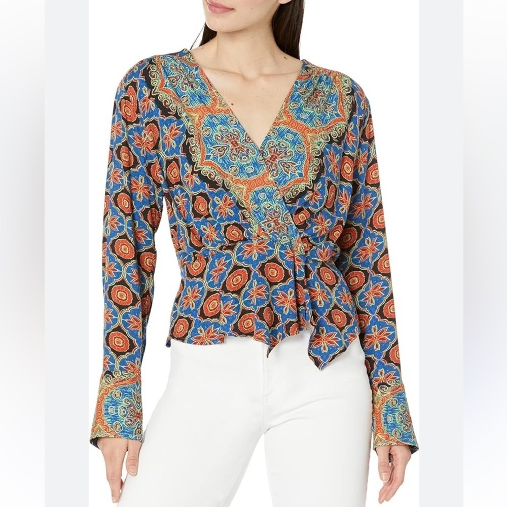 Free People Falling For You Floral Print Long Sleeve Top Size S